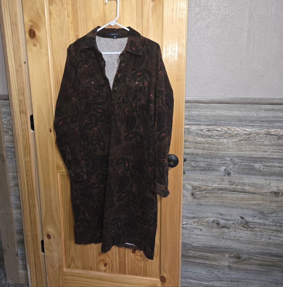 Chadwick’s Brown Corduroy Paisley Button Up Shirt Dress Size 12T